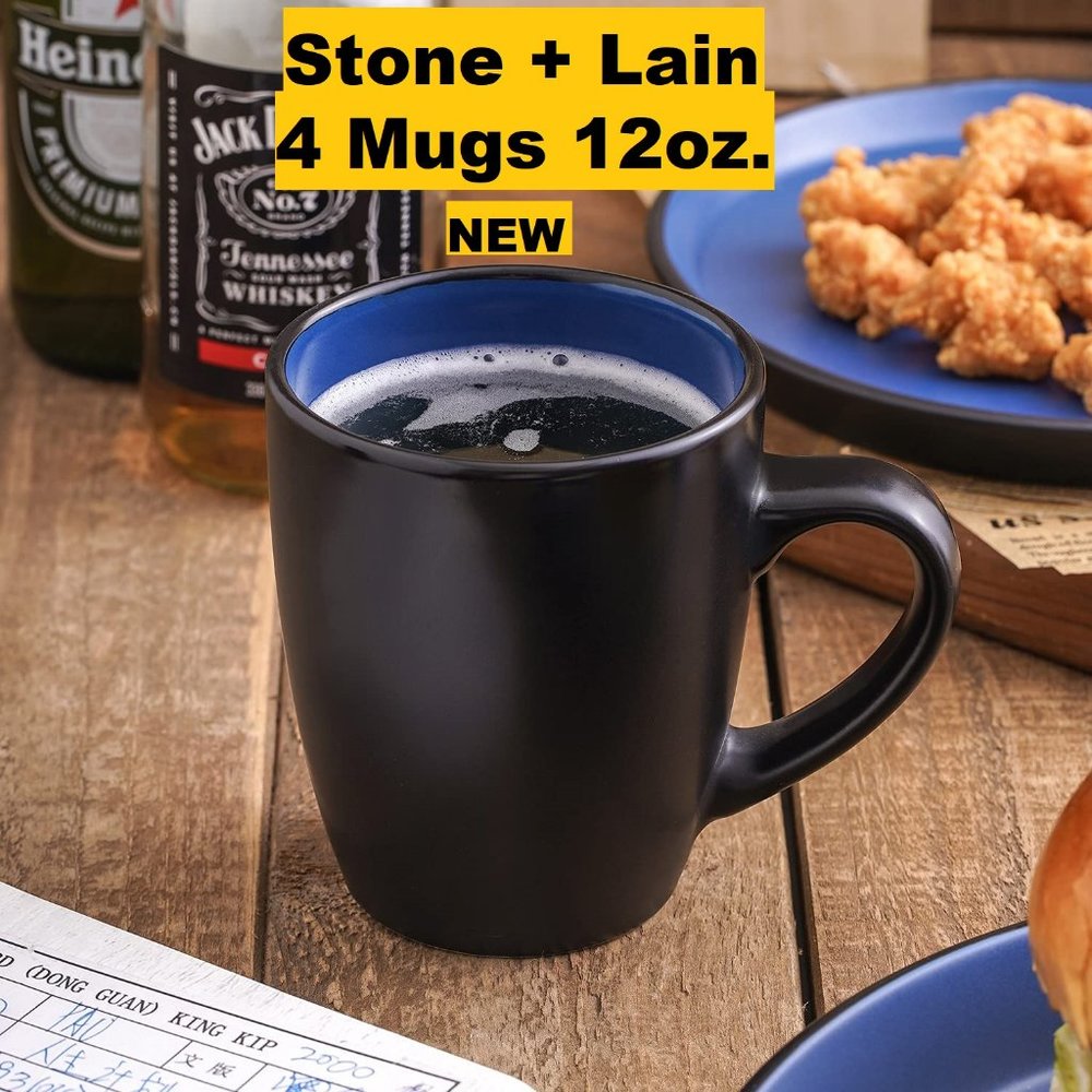 NEW Stone Lain 4 Piece Stoneware mugs cups Coffee Tea dishes Dinnerware Set Blue